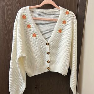 Embroidered Cropped Cardigan Sweater